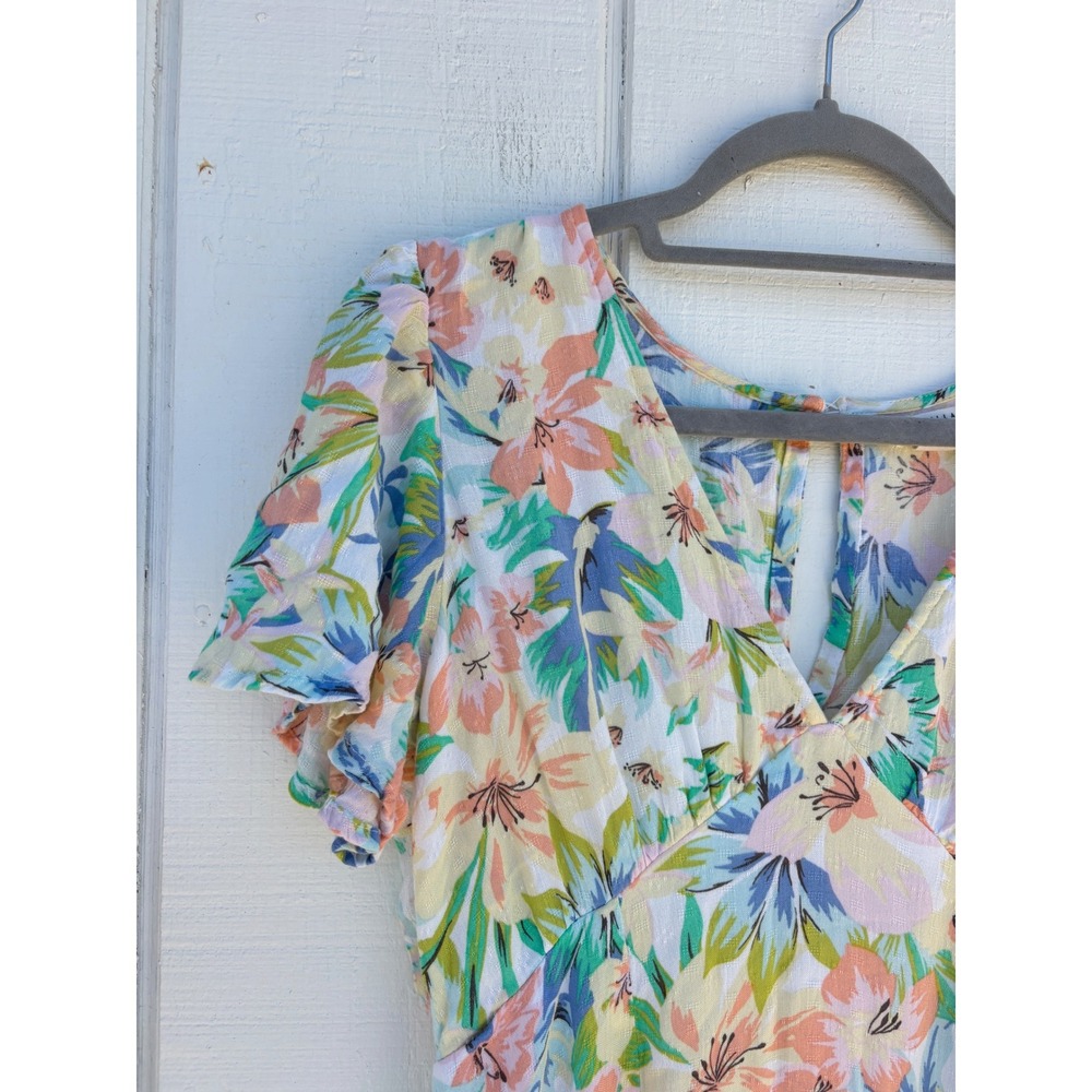 Billabong Floral Midi Dress Lightweight Summer Deep V-Neck Slit Sleeveless L - Picture 3 of 6